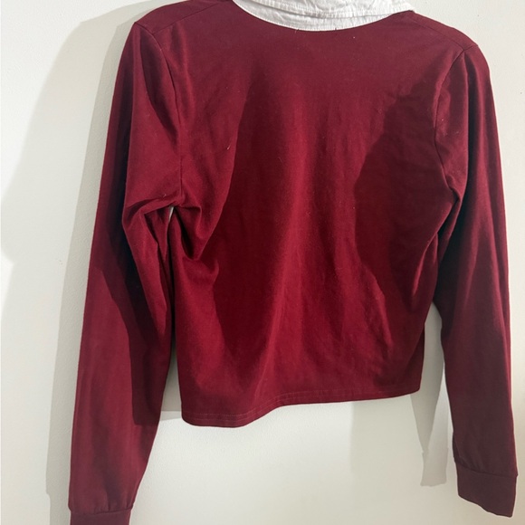 Striped Collared Rugby Top in Burgundy and White - Picture 7 of 9